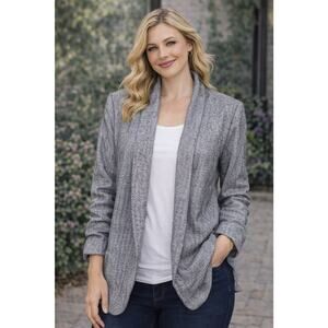 H&M Women’s Blazer Open Front Scrunch Sleeve Black White Size 6